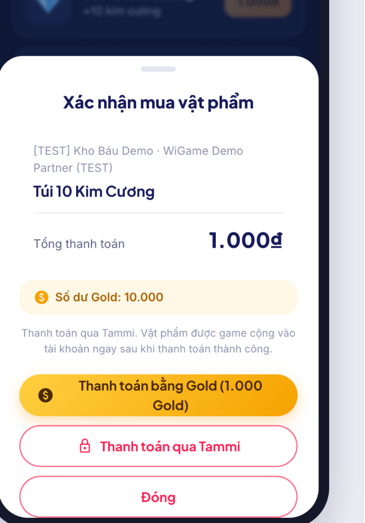 Popup Xác nhận mua vật phẩm WiGame / Tammi